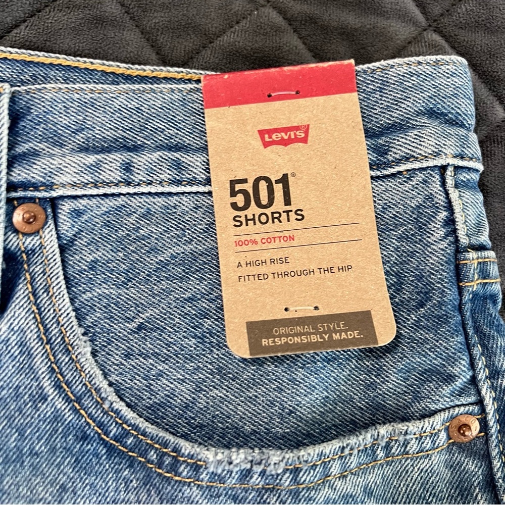 Levi's Distressed Light Blue Denim Jean Shorts - Picture 2 of 11